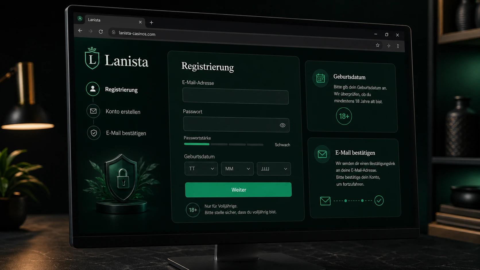 Lanista Casino Registrierung vor dem ersten Login